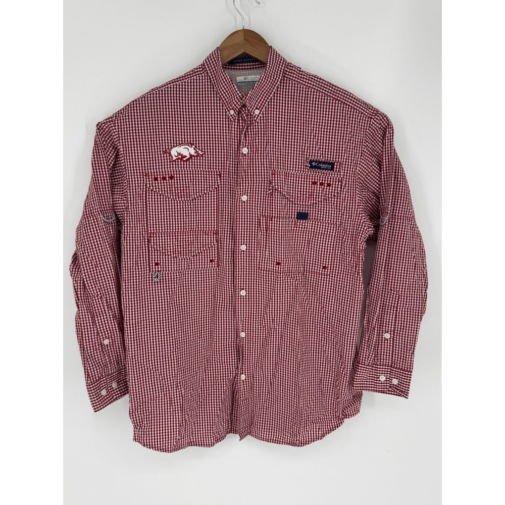 Columbia PFG Super Bonehead Men's Sz Medium Arkansas Razorbacks Fishing Shirt F1